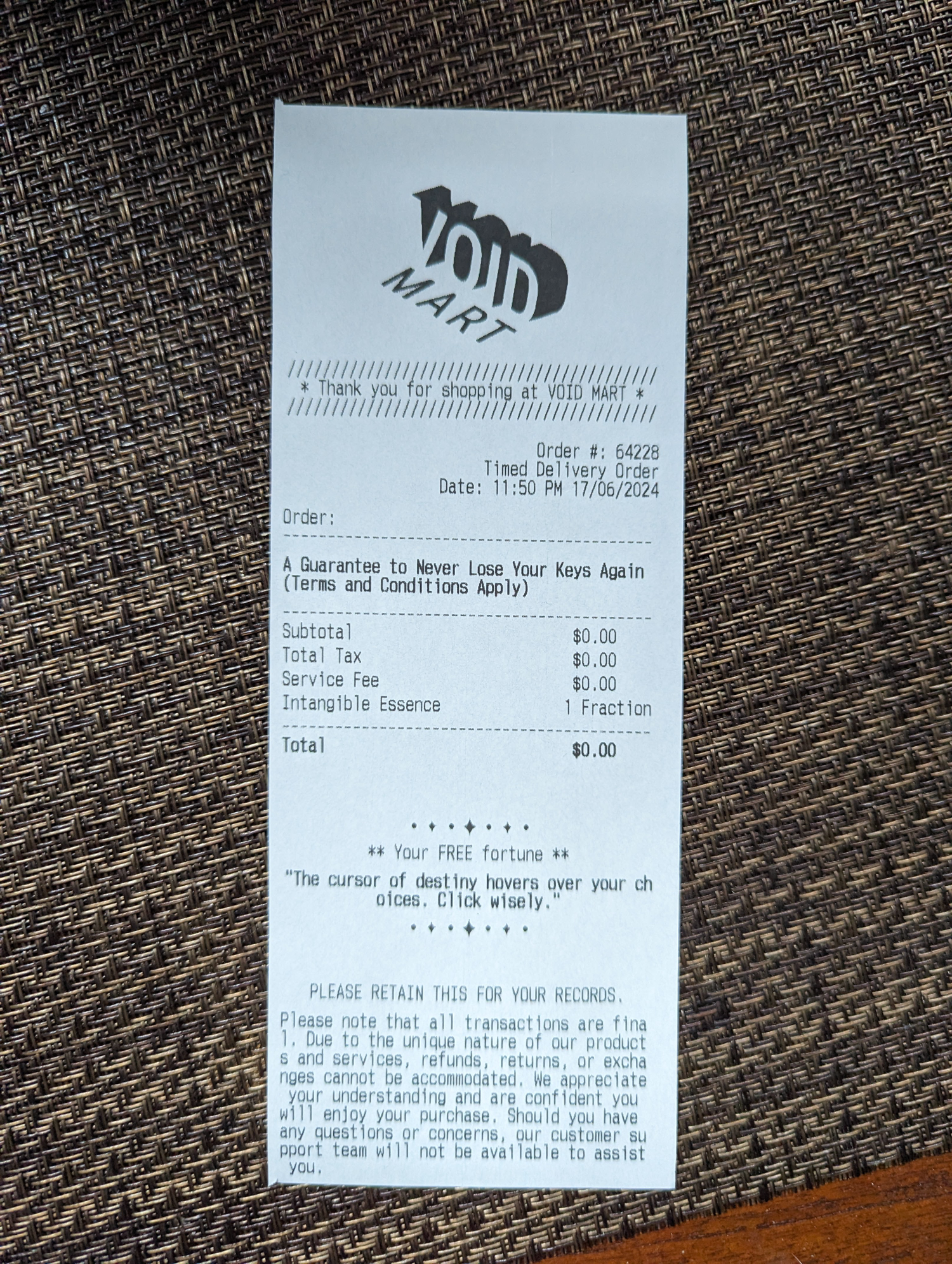 VOID MART: Your receipt